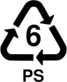 Triangle made of 3 arrows with the number 6 in the centre and the letter PS underneath