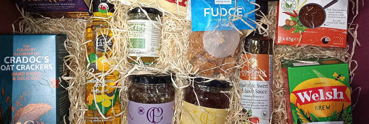 Cradoc's oat crackers, chutneys, fudge and other hamper bits and pieces